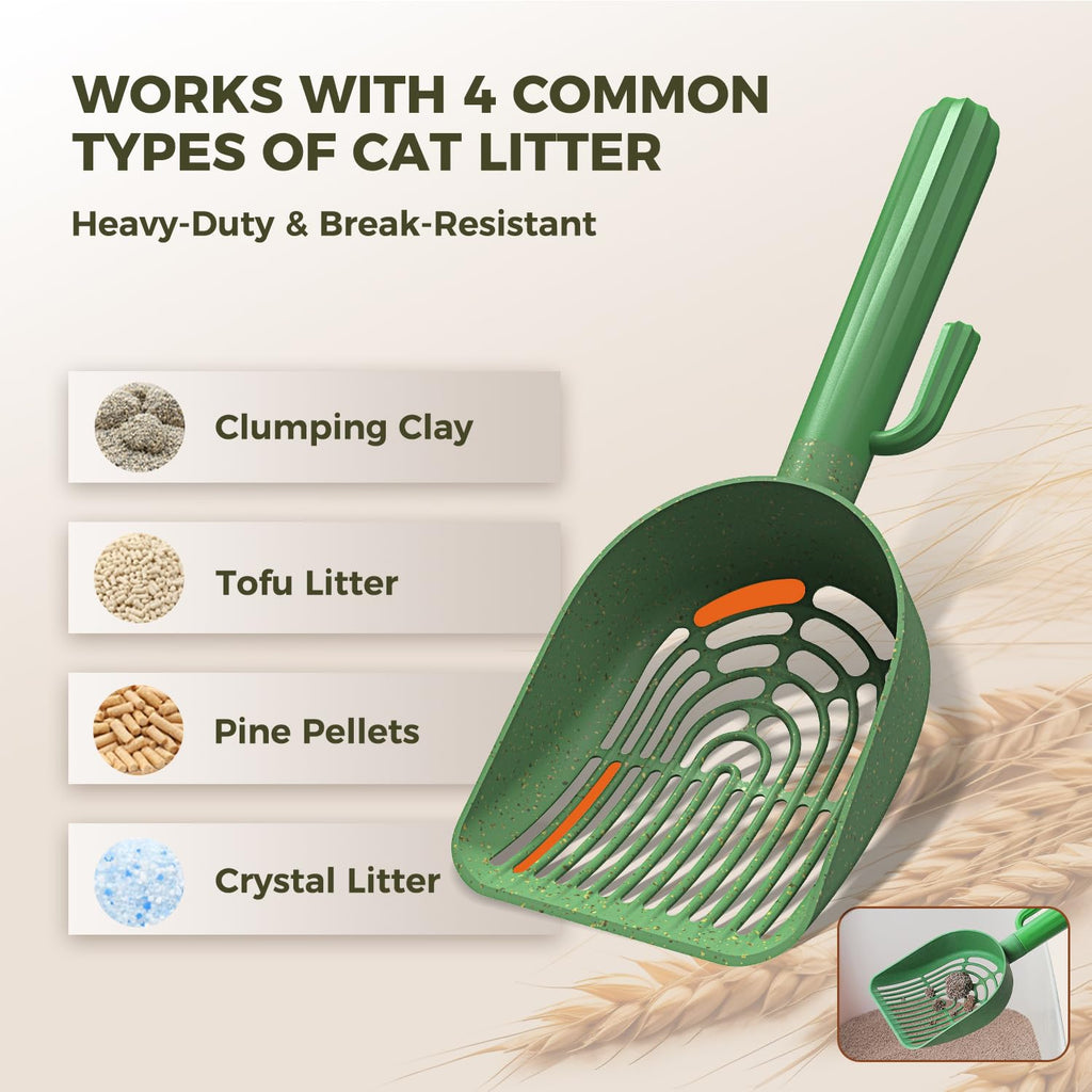 MUTTROS Cactus Cat Litter Scoop with Holder, 2 Replaceable Shovels, Green