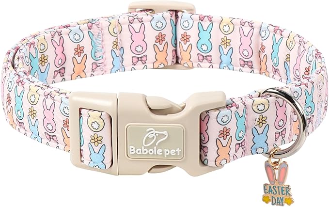 Babole Pet Easter Dog Collar for Medium Dogs - Pastel Bunny Easter Collars for Female Dogs, Cute Spring Girl Dog Collar, Lightweight Adjustable Cartoon Holiday Pet Collars M