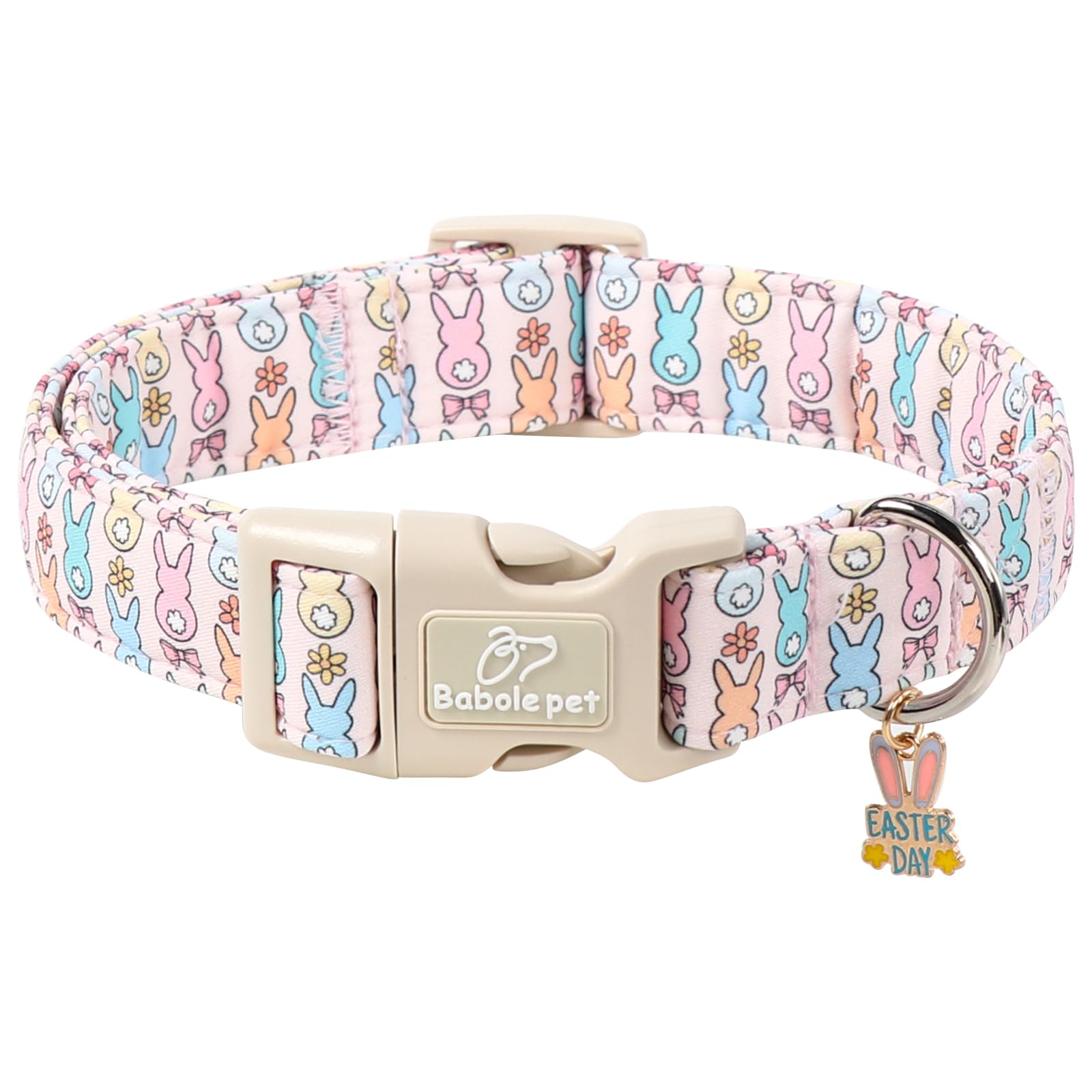 Babole Pet Easter Dog Collar for Small Dogs - Pastel Bunny Easter Collars for Female Dogs, Cute Spring Girl Dog Collar, Lightweight Adjustable Cartoon Holiday Pet Collars S