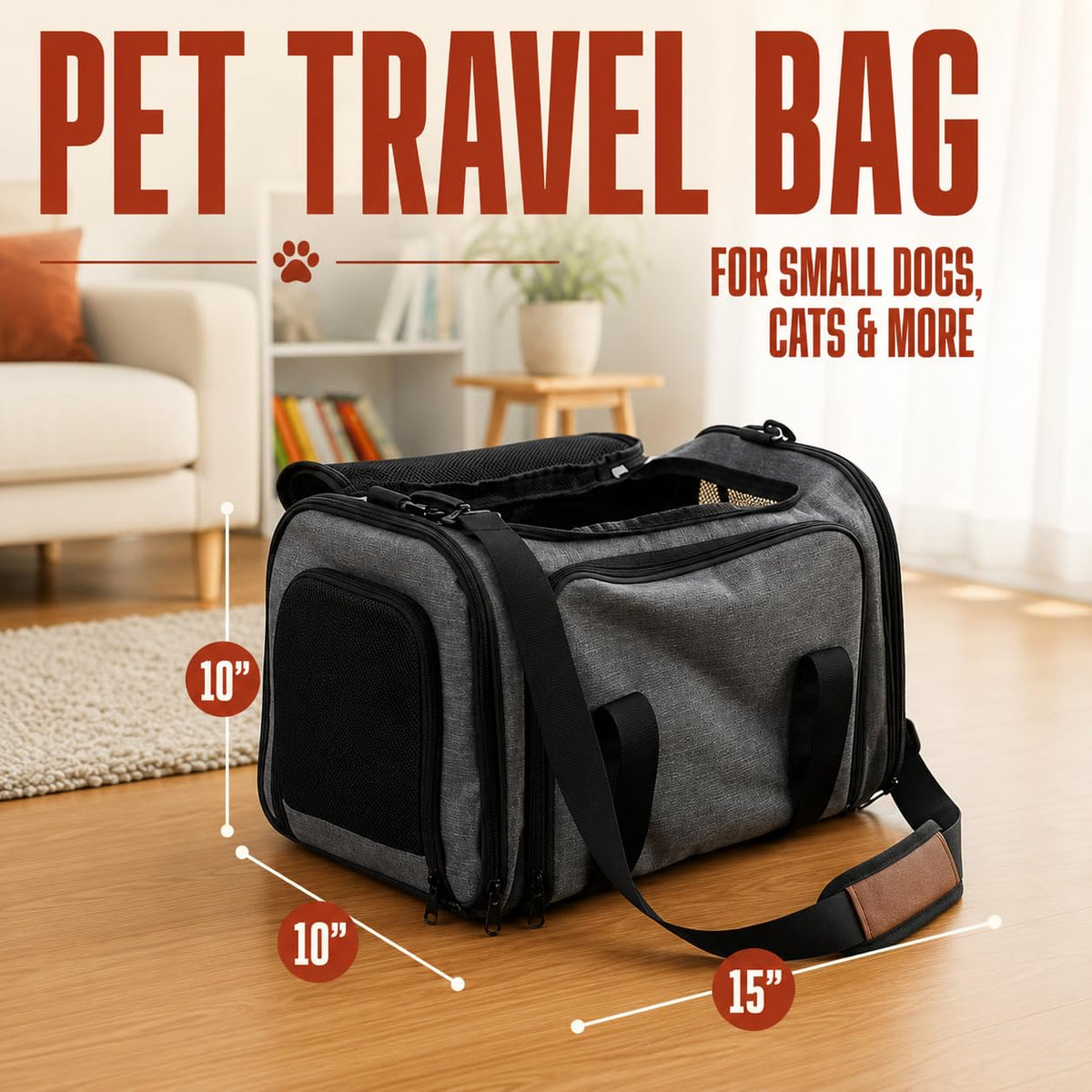 Soft Sided Pet Carrier for Small Dogs & Cats (Up to 9 lbs) – Airline Approved Underseat Travel Bag with Breathable Mesh, Luggage Strap & Washable Mat – Compact & Lightweight, Grey