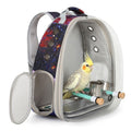 Galaxy Bird Travel Carrier Backpack, Water and Food Cup, Tray and Perch, Clear Bubble Space Capsule Carry Bag