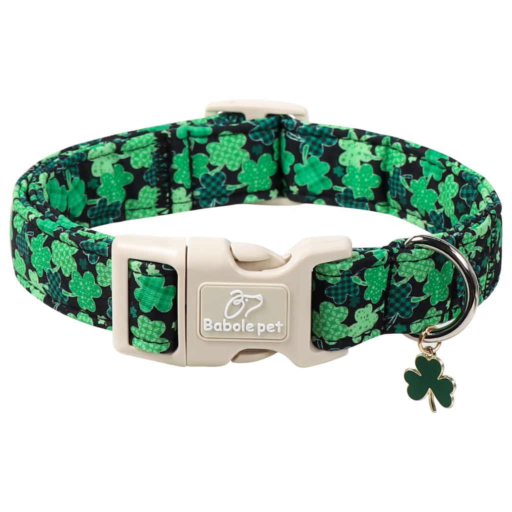 Babole Pet St Patricks Day Dog Collar for Large Dogs - Green Lucky Clover Dog Collars, Lightweight Adjustable Irish Festival Shamrock Dogs Collars with Quick Release Buckle L