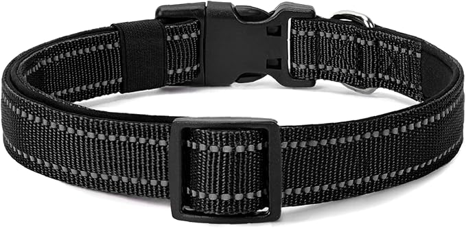 PenSeepet Reflective Dog Collar Padded with Soft Neoprene Breathable Quick Release Basic Dog Collars for Large Dogs Black Boy Girl