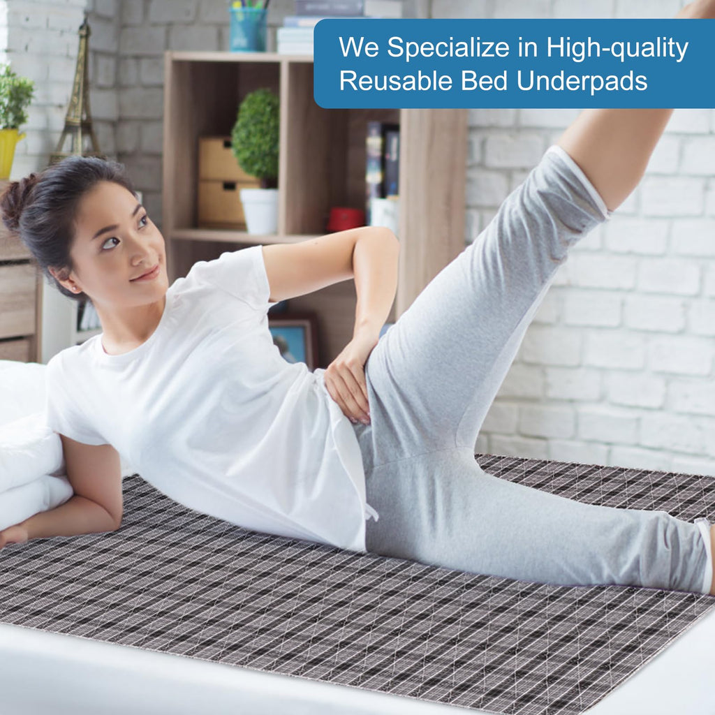 OUTCREATOR® Washable Bed Pads 34" x 56" (Pack of 2), Incontinence Mattress Protector, Anti-Slip Waterproof Underpads for Adults Kids Elderly Pets, Absorbency & Reusable Bedwetting Pads (Black Plaid)