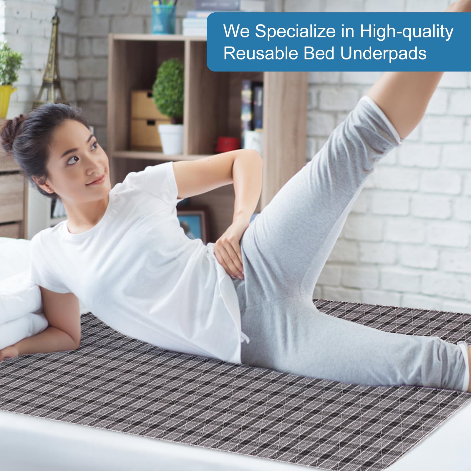 OUTCREATOR® Washable Bed Pads 34" x 56" (Pack of 2), Incontinence Mattress Protector, Anti-Slip Waterproof Underpads for Adults Kids Elderly Pets, Absorbency & Reusable Bedwetting Pads (Black Plaid)
