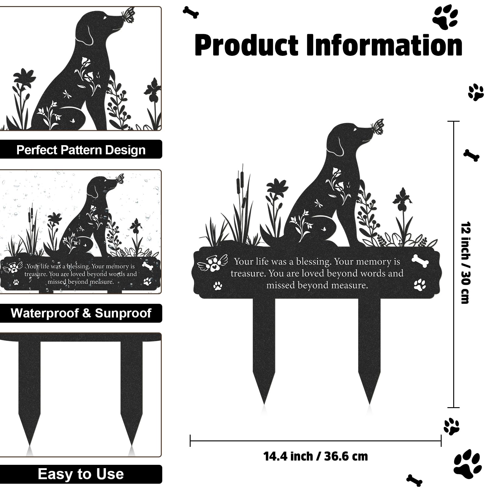 Rngmsi Dog Grave Marker 12 X 14.5 Inches Pet Memorial Garden Black Silhouette