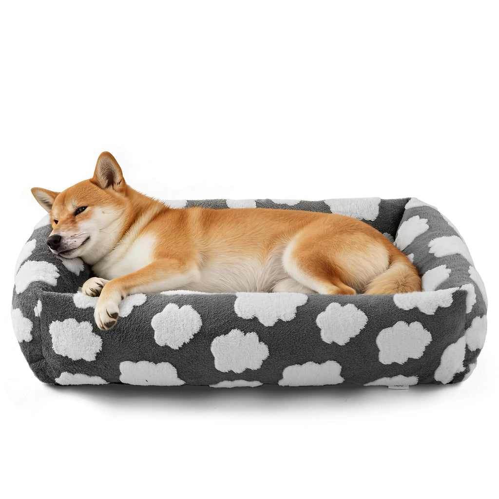 JOEJOY Large Dog Beds Large Sized Dog, Rectangle Washable Orthopedic Pet Bed with Removable Zipper Cover, Cute Soft Calming Puppy Pet Bed with Jacquard Shaggy Plush & Non Skid Bottom