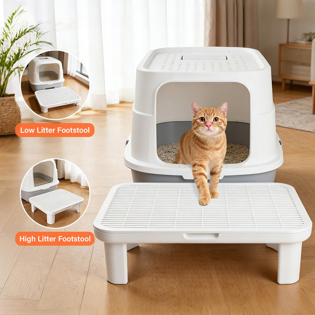 Cat Step Ramp Adjustable Litter Box Step with Filter Function, White