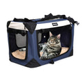Sivlefoss Large Cat Carrier, Collapsible Dog Travel Crate Portable Soft-Sided Pet Carrier with Super Soft Warm Plush Mat for Indoor and Outdoor 20x14x14in,Navy Blue