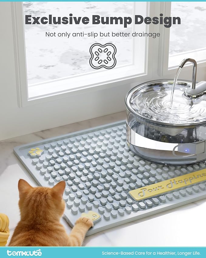 Tomxcute Cat Water Fountain Mat,Waterproof Non-Slip Pet Placemat,20 * 14"