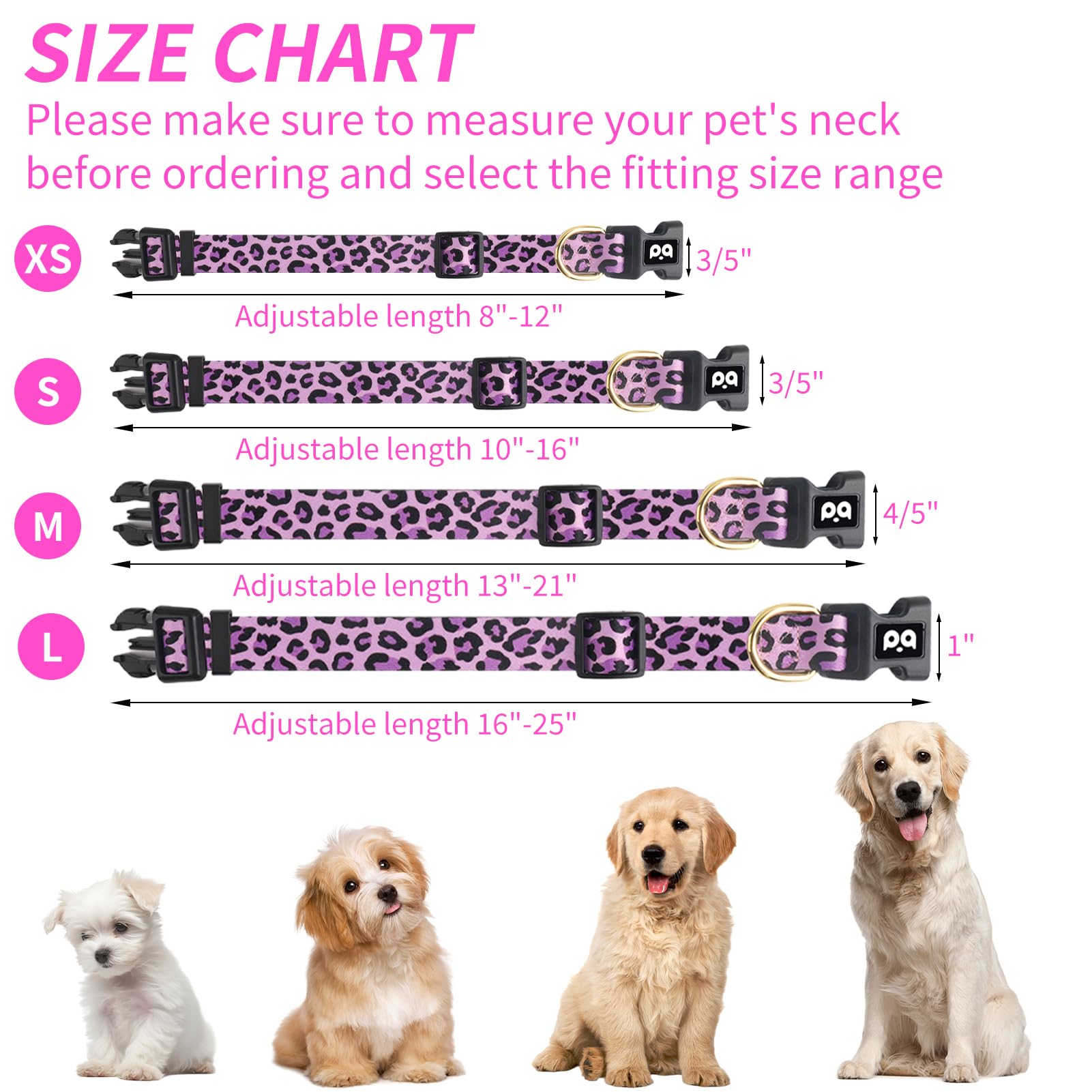 QQPETS Adjustable Soft Dog Collar: Print Flower Pink Multicolor Cute Patterns for XS Small Medium Large Pet Girl Boy Puppy Walking Running Training