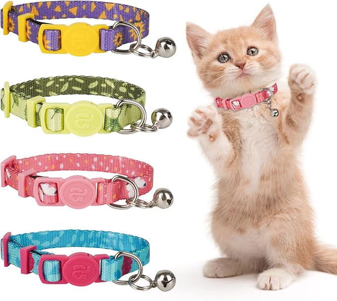 azuza 4 Pack Valentines Kitten Collar with Bell Valentines Day Breakaway Kitten Collars with Cute Heart Pattern Adjustable Size Suitable for Kittens