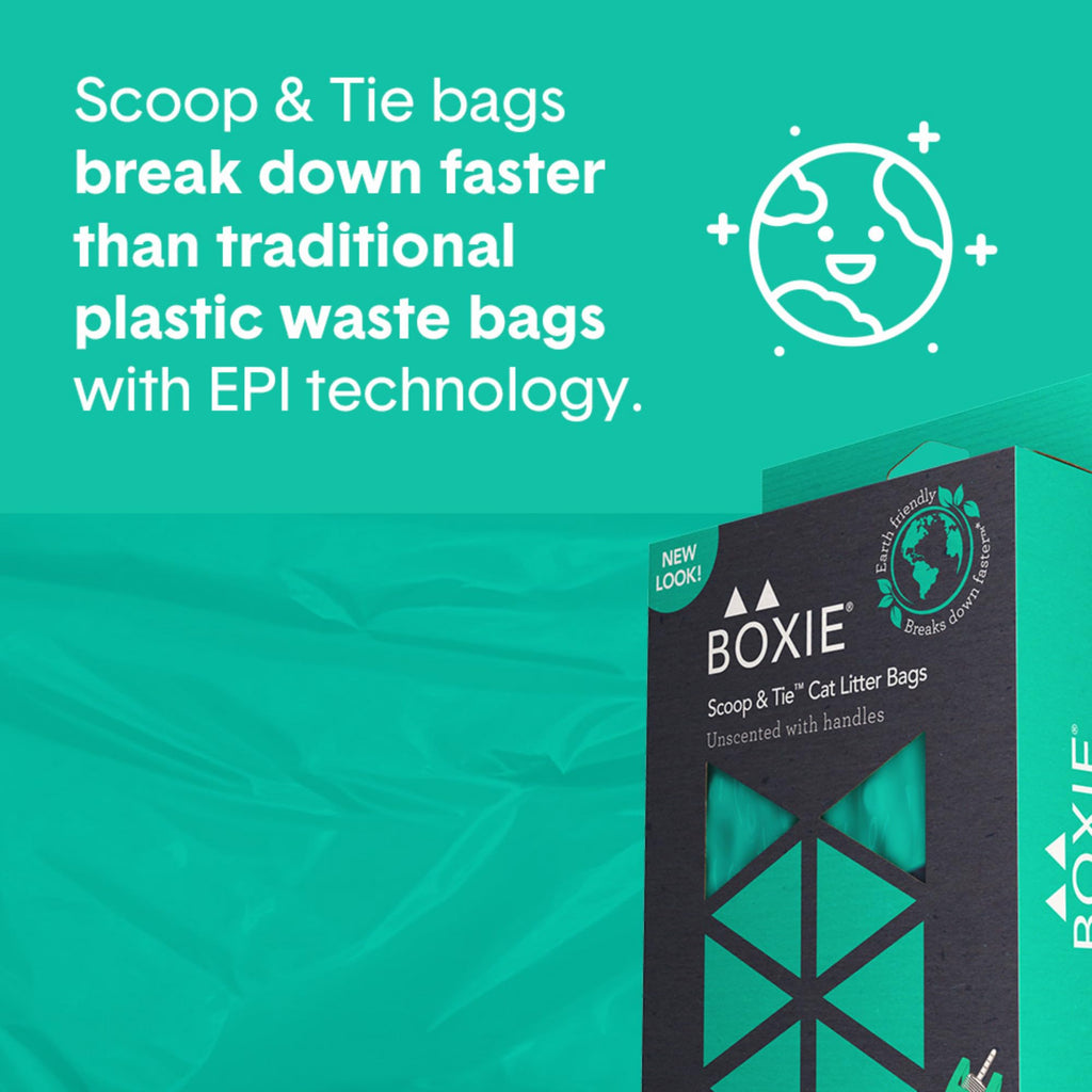 Boxie Sustainable Scoop & Tie Pet Waste Bags, 120 Count, Leak-Proof, Easy-to-Tie Handles, Eco-Friendly, Odor Control, EPI Technology, Durable for Cat Litter & Dog Waste