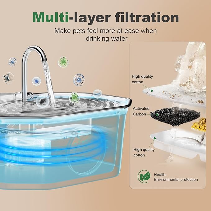 Cat Water Fountain, Apauk 108oz/3.2L Silent cat Water Fountain Stainless Steel, Cat Fountain, Automatic Pet Water Fountain,Dog Bowl, Controllable Blue Light - (2 Filters& 2 Sponges)