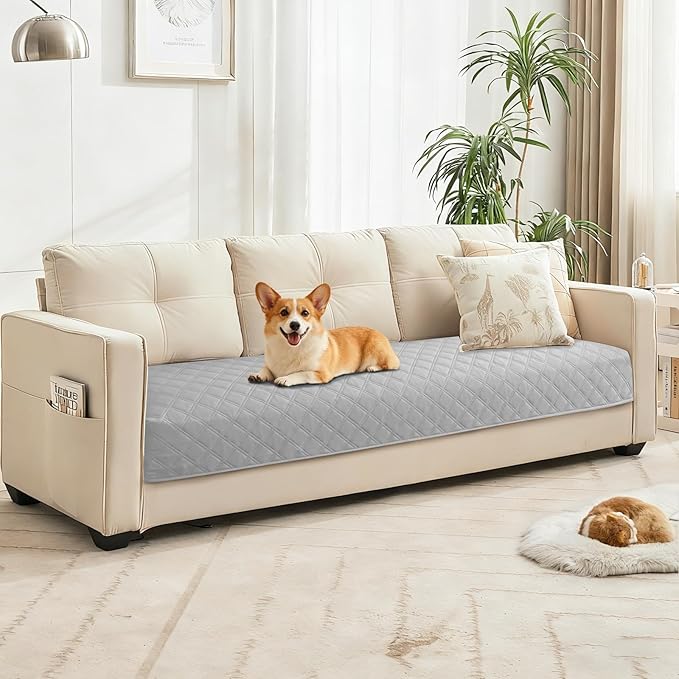Waterproof Dog Bed Cover Pet Blanket, Soft Couch Cover for Dogs Washable, Non-Slip Dog Blanket Protect Furniture Couch Sofa Car for Puppy Large Dogs Cat (52x82 Inch, Light Grey)