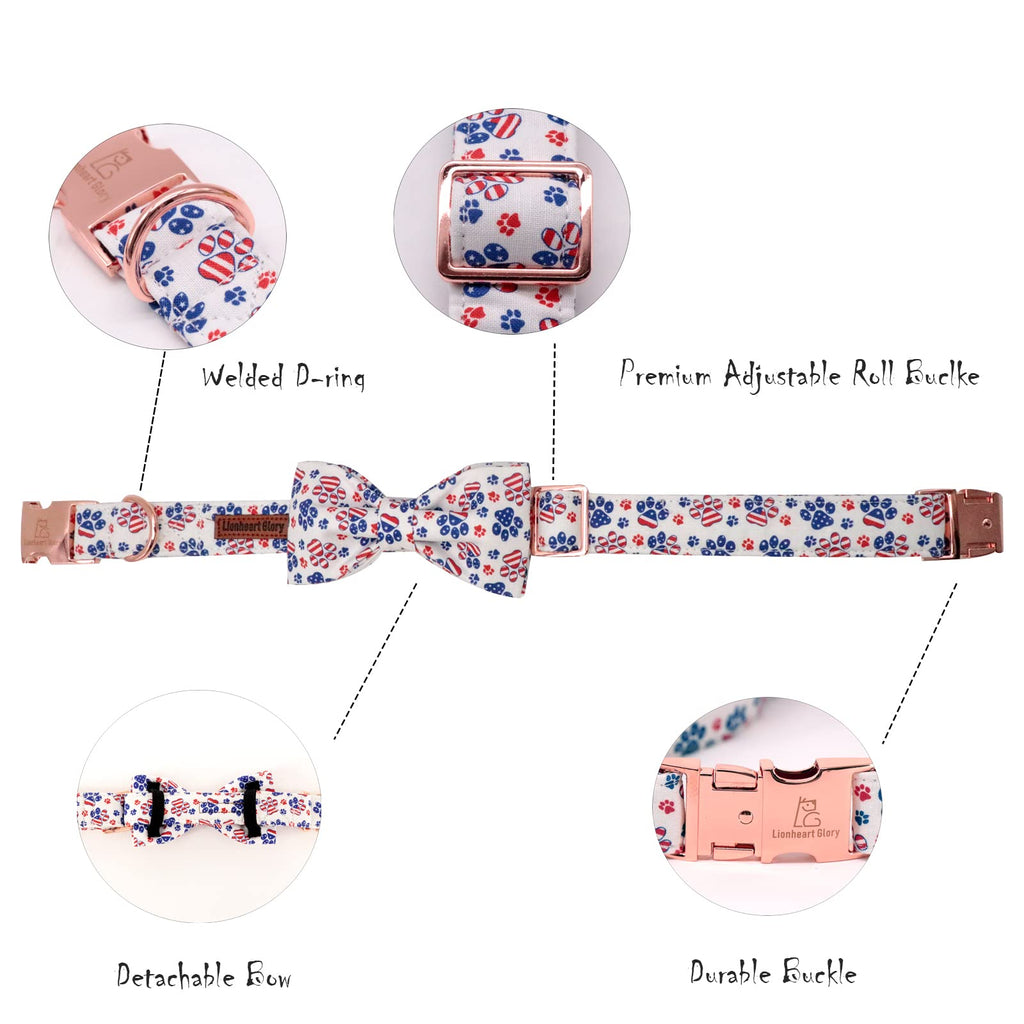 Lionheart Glory American Flag Dog Collar - 4th of July Collar with Adjustable Bow for Large Dogs
