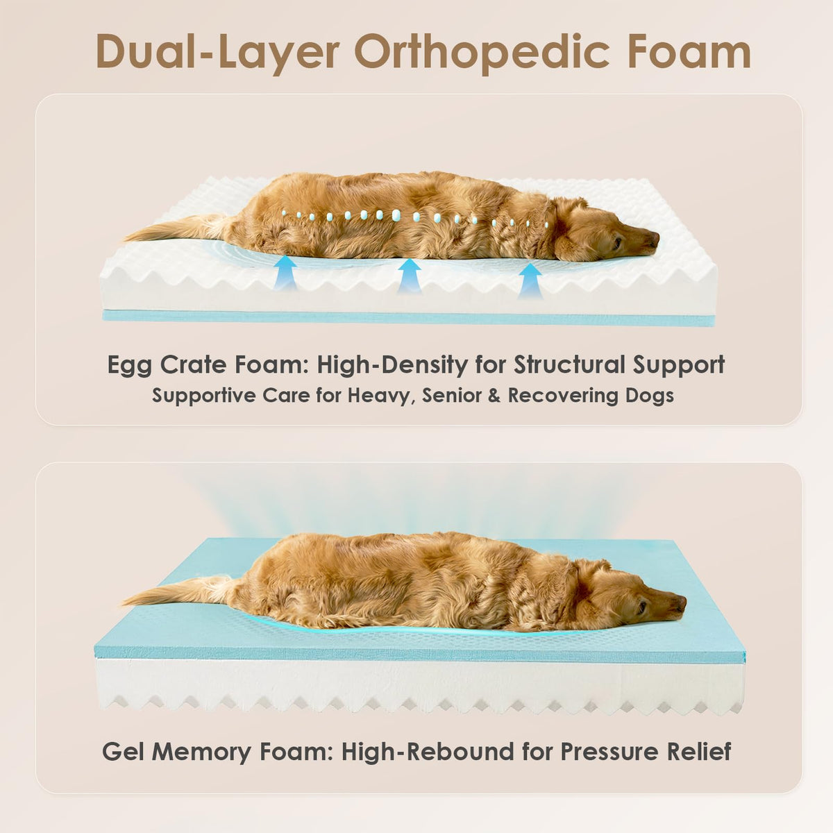 EHEYCIGA Orthopedic XL Dog Bed for Large Dog, Memory Foam Dog Couch, Beige