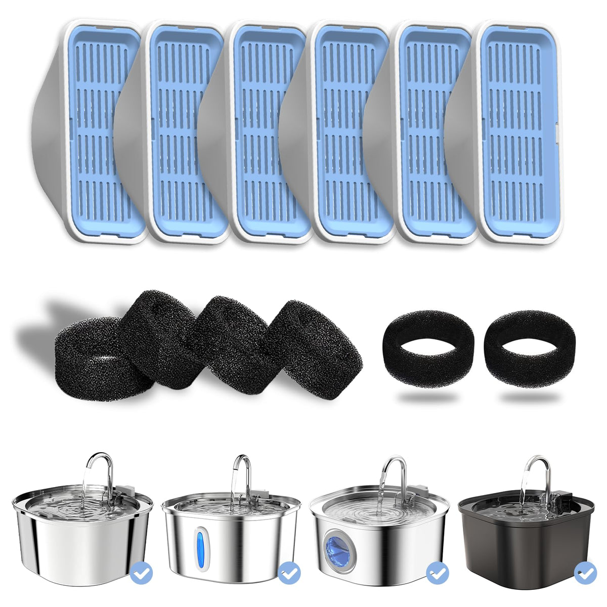 PEKTACO Cat Water Fountain Replacement Filters for 3.2L/108oz, 6 Pack
