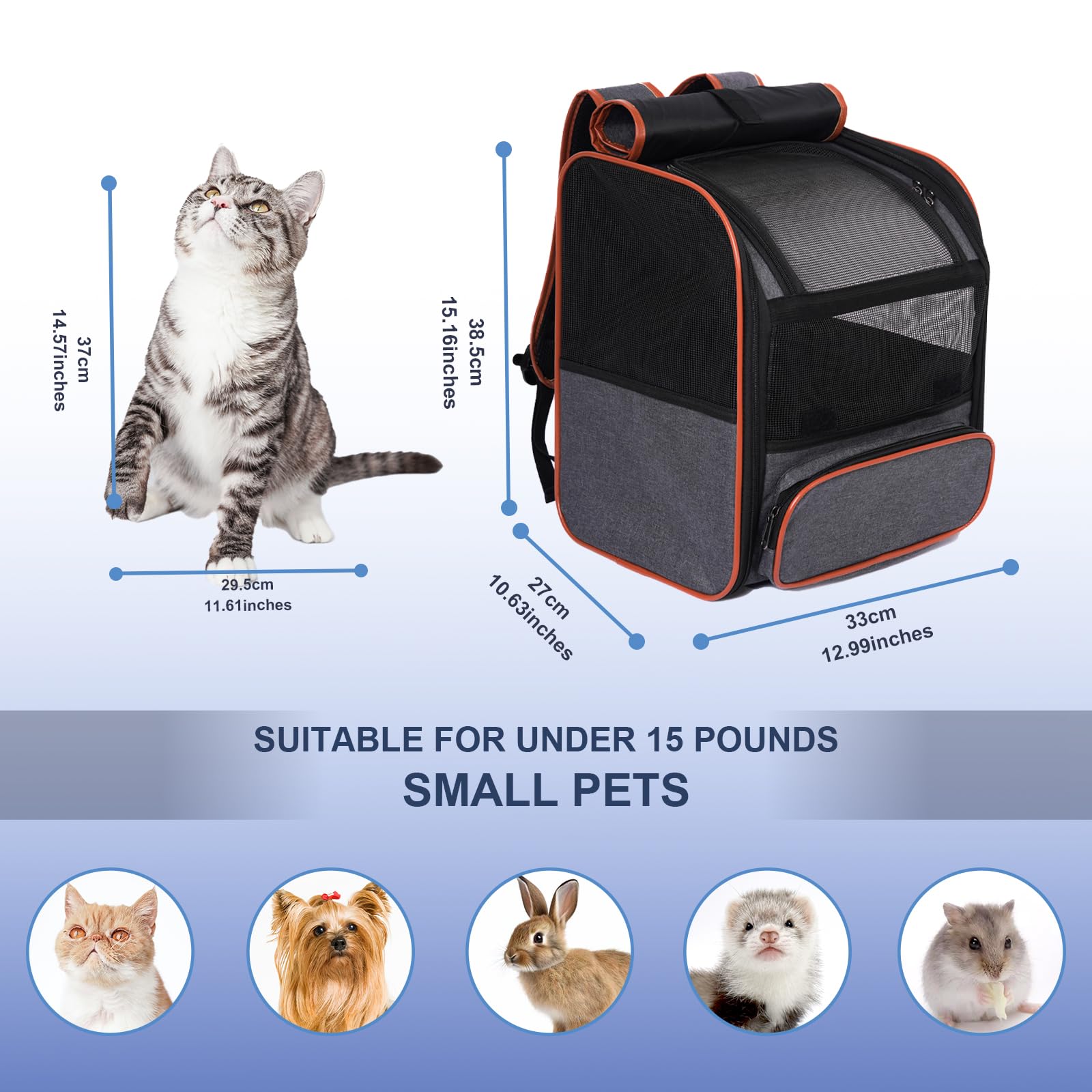 Pesen Cat Backpack Carrier, Breathable and Foldable, Up to 15 lbs