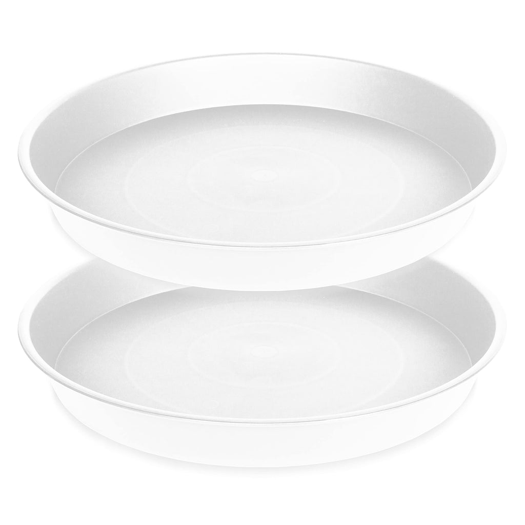 Bleuhome 2 Pack of 8 inch Plant Saucer Clear, Heavy Duty Plastic Plant Water Tray 8 inch Round, Flower Plant Saucers for Indoors No Holes, Plant Dishes Saucer for Planter 7"/8" (8", White)