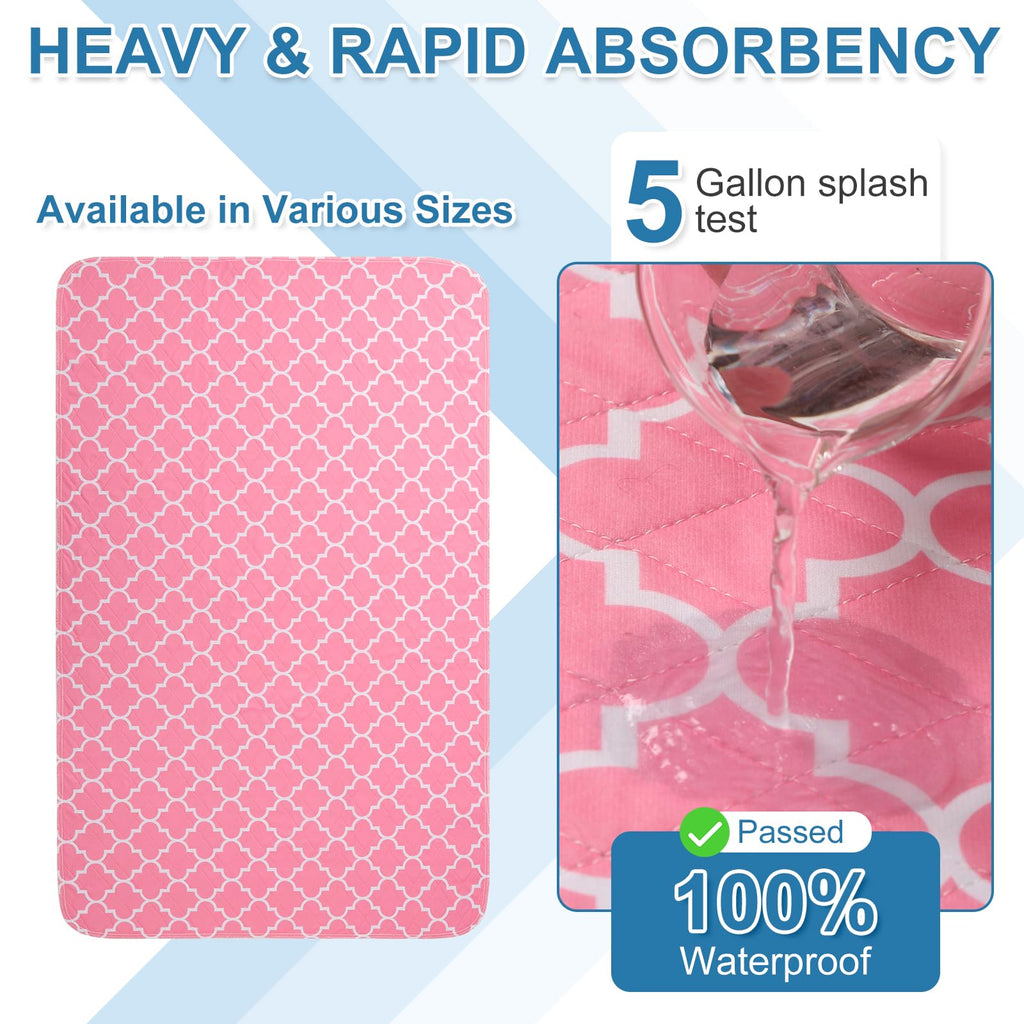 OUTCREATOR® Washable Bed Pads 34" x 76" (Pack of 2), Incontinence Mattress Protector, Anti-Slip Waterproof Underpads for Adults Kids Elderly Pets, Absorbency & Reusable Bedwetting Pads (Pink)