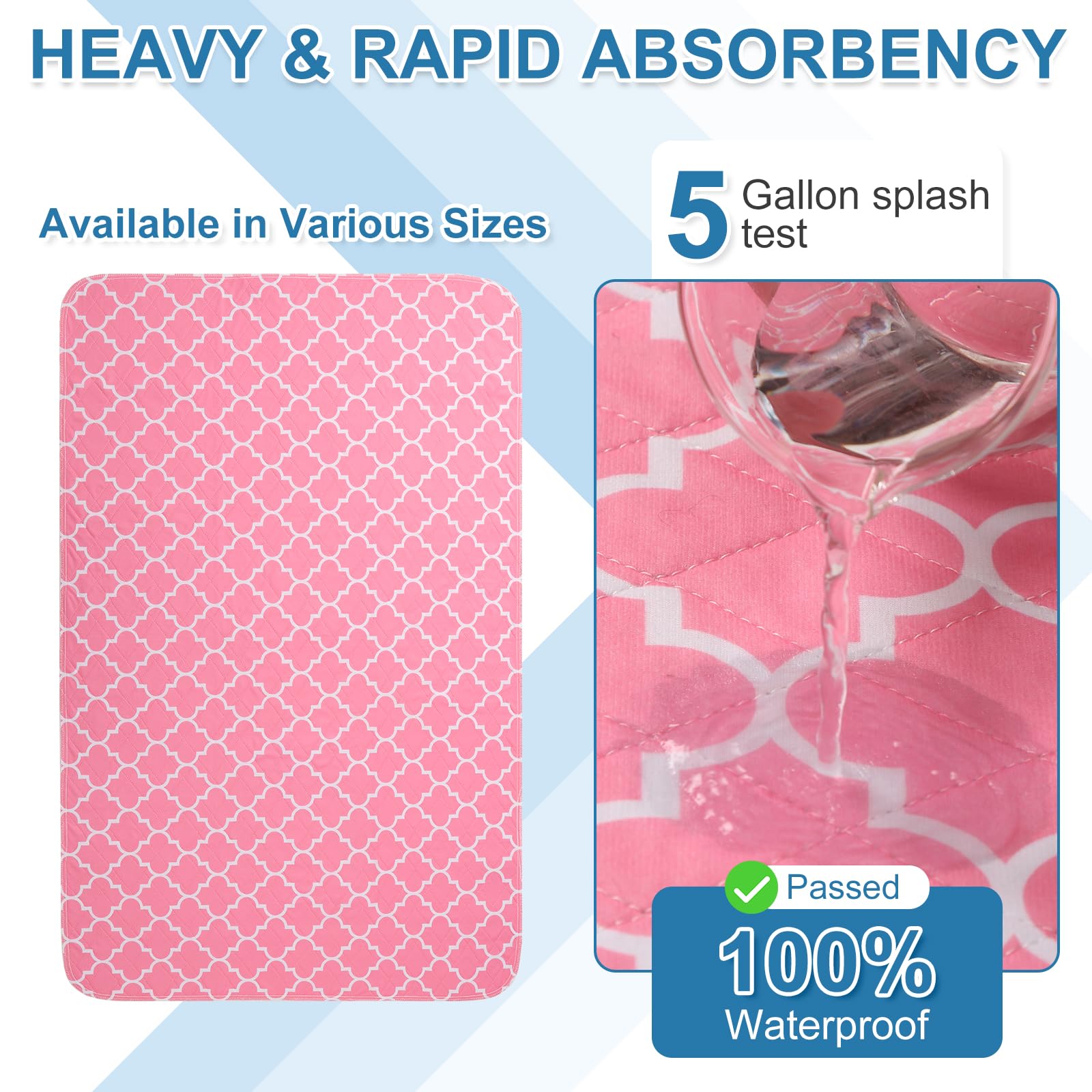OUTCREATOR® Washable Bed Pads 34" x 76" (Pack of 2), Incontinence Mattress Protector, Anti-Slip Waterproof Underpads for Adults Kids Elderly Pets, Absorbency & Reusable Bedwetting Pads (Pink)