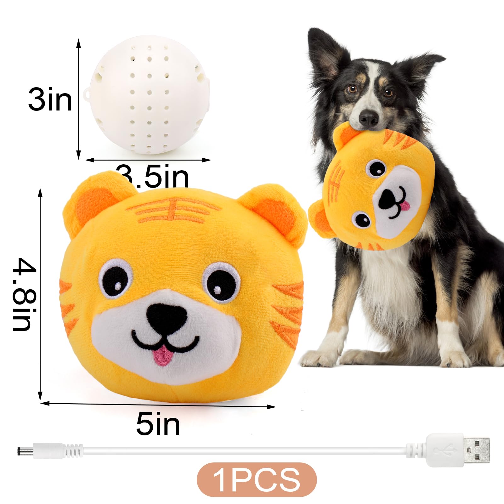 BABORUI Interactive Dog Toys Tiger, Jumping Squeaky Dog Toys with Recording and Music Modes, Rechargeable Moving Dog Chew Toys for Small/Medium/Large Dogs to Keep Them Busy(Tiger)