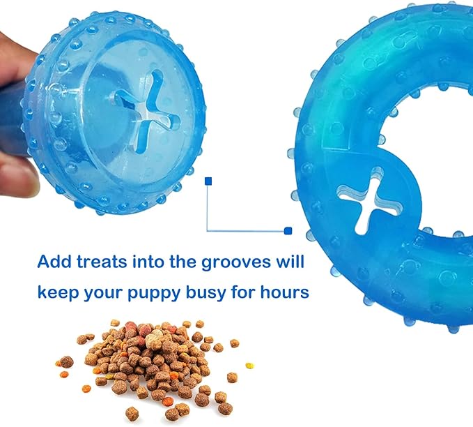 SPOFLY Puppy Chew Toys for Teething Puppies, Cooling Dog Toys Natural Teething Rubber, 2 Pack Freezable Teething Toys, Cleaning Teeth and Protects Oral Health Both Small Dogs & Medium Dog Suitable