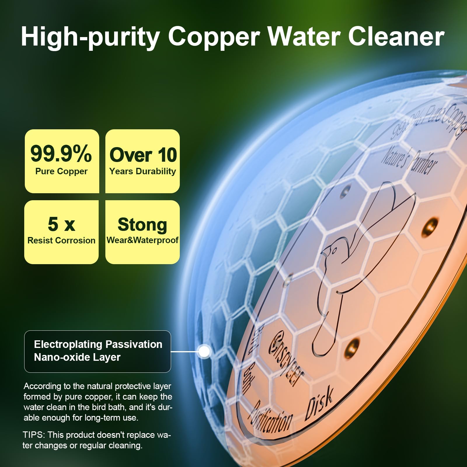 Ensayeer Pure Copper Disk for Bird Bath and Bowl Clean Water