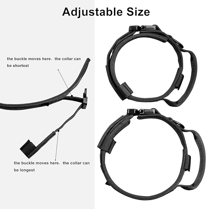 DAGANXI Tactical Dog Collar, Adjustable Military Training Nylon Dog Collar with Control Handle and Heavy Metal Buckle for Medium and Large Dogs, with Patches and Airtags Case (XL, Black)