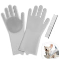 DELOMO Silicone Pet Grooming Gloves Dog Washing Gloves with Comb, Grey