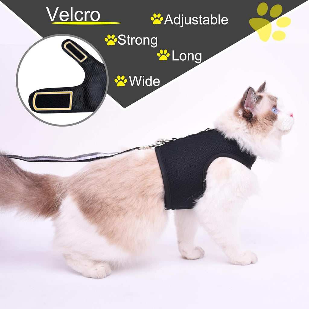 Cat Harness and Leash Set for Walking Escape Proof, Black, Extra Large