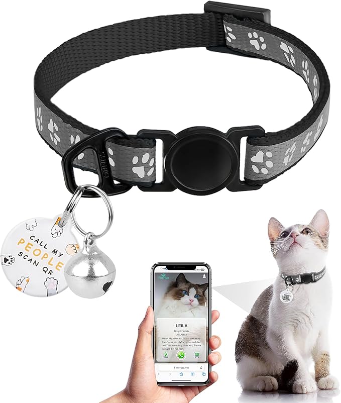 Breakaway Reflective Cat Collar with QR Name Tag & Bell (Sky Blue)