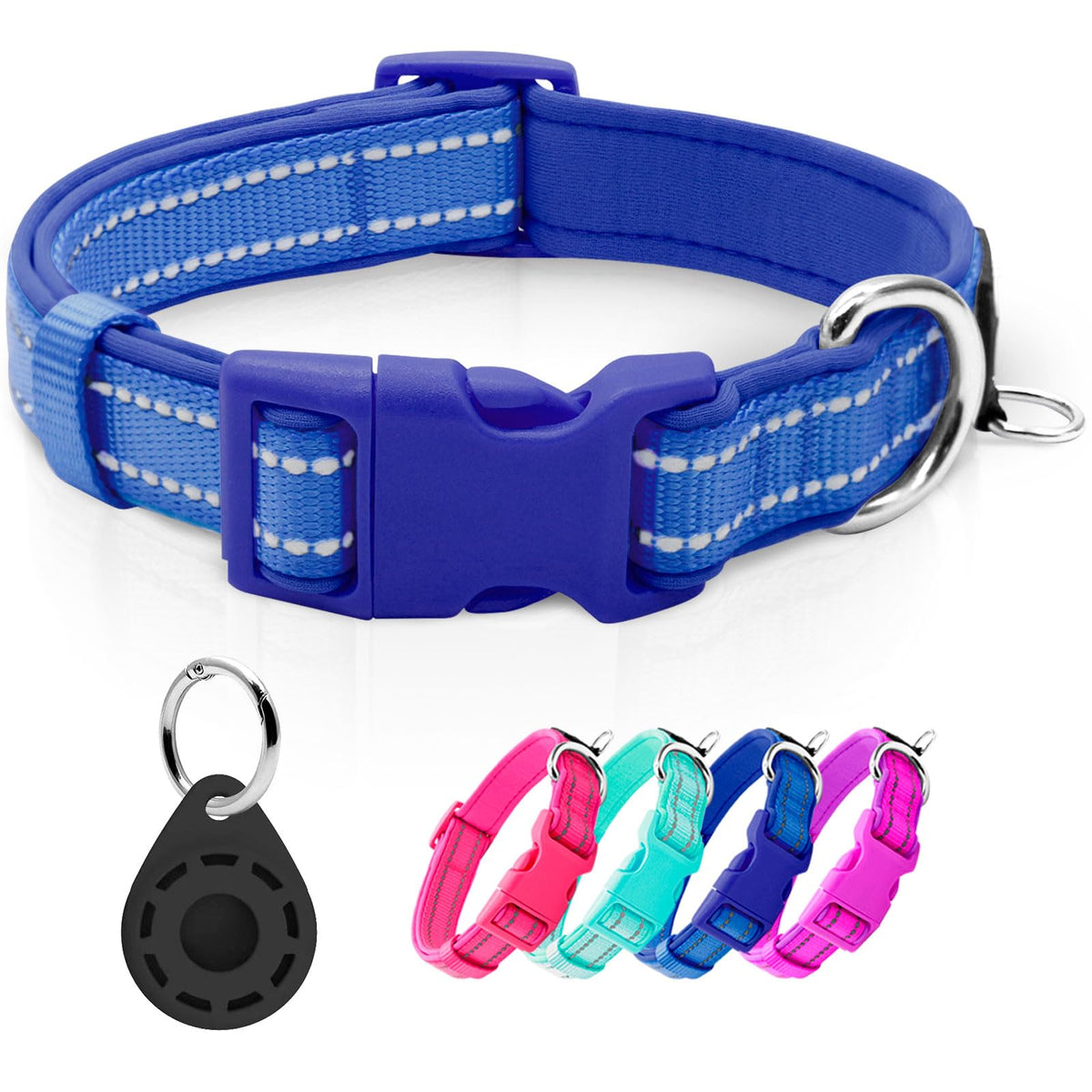azuza Reflective Dog Collar, Neoprene Padded Puppy Collar, Hot Pink, XS