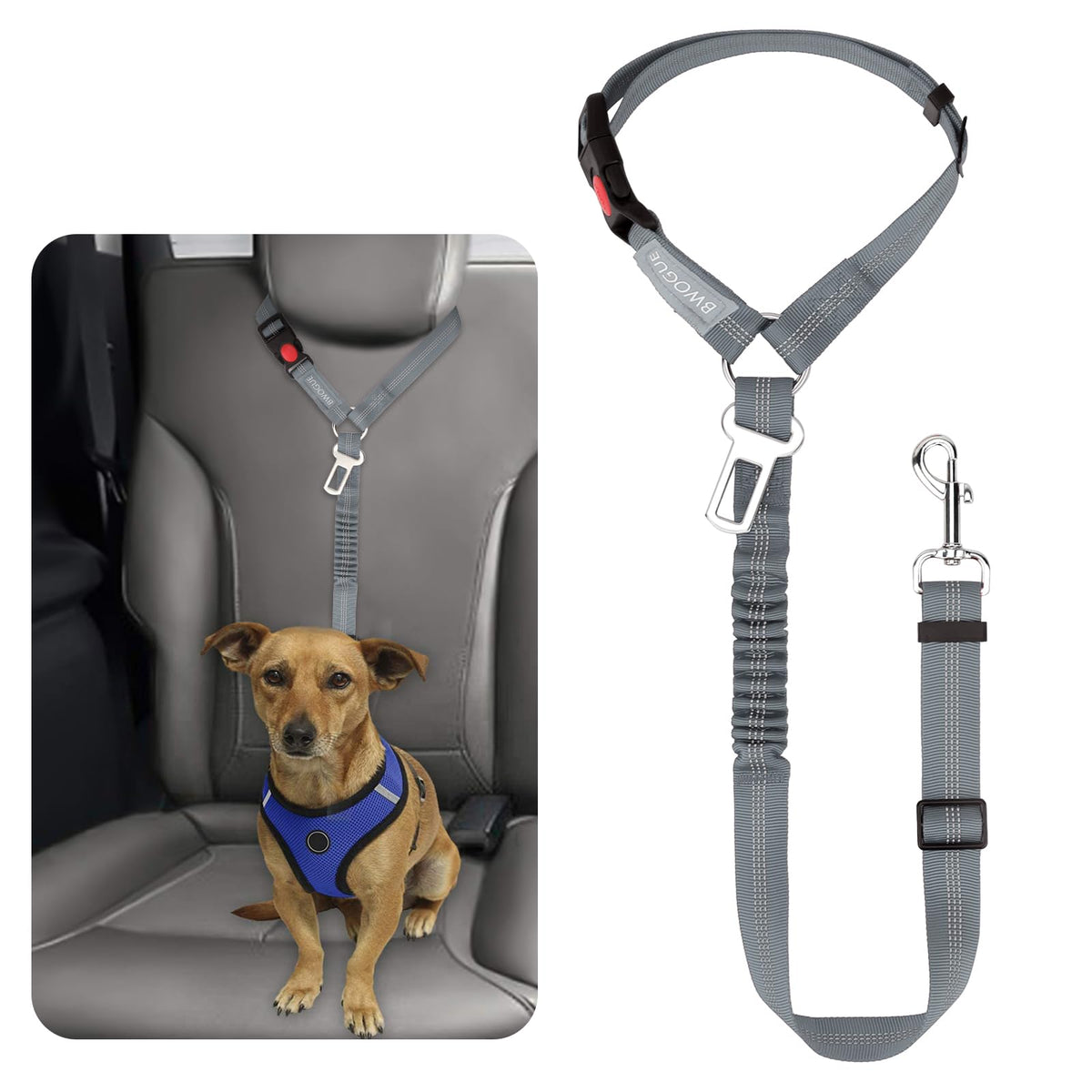 BWOGUE Dog Seat Belt for Car, Headrest Restraint Reflective Bungee, 1 Pack