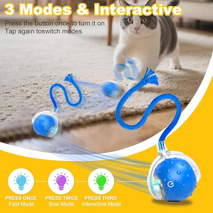 Interactive Cat Toys Ball for indoor Cats＆Dog,Automatic Cat Toy with Smart Obstacle Avoidance,Bird Chirps & Auto Wake-Up,Includes 4 Cat Spiral Spring,Cat Enrichment Toys for Indoor Cats(Blue)