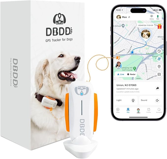 DBDD Dog GPS Tracker, AI Tracker Collar with Virtual Fence & Health Monitoring - Real Time Location Tracker for Escape Artists, Electronic Fence Collar for Medium to Large Dogs, iOS and Android