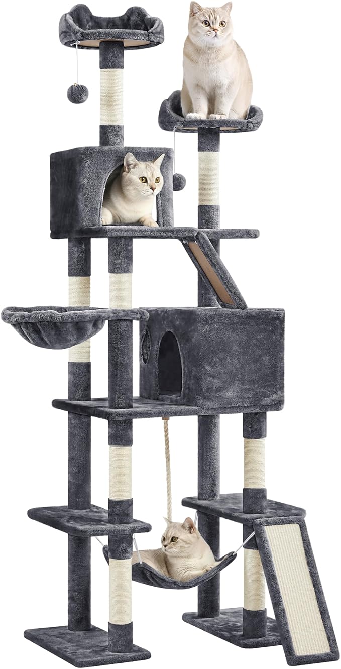 Yaheetech 82.5in Tall Cat Tree for Large Cats, Sturdy Multi-Level Condo