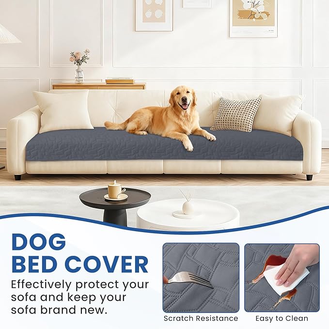 Waterproof Dog Bed Cover Pet Blanket, Soft Couch Cover for Dogs Washable, Non-Slip Dog Blanket Protect Furniture Couch Sofa Car for Puppy Large Dogs Cat (82x102 Inch, Dark Grey)