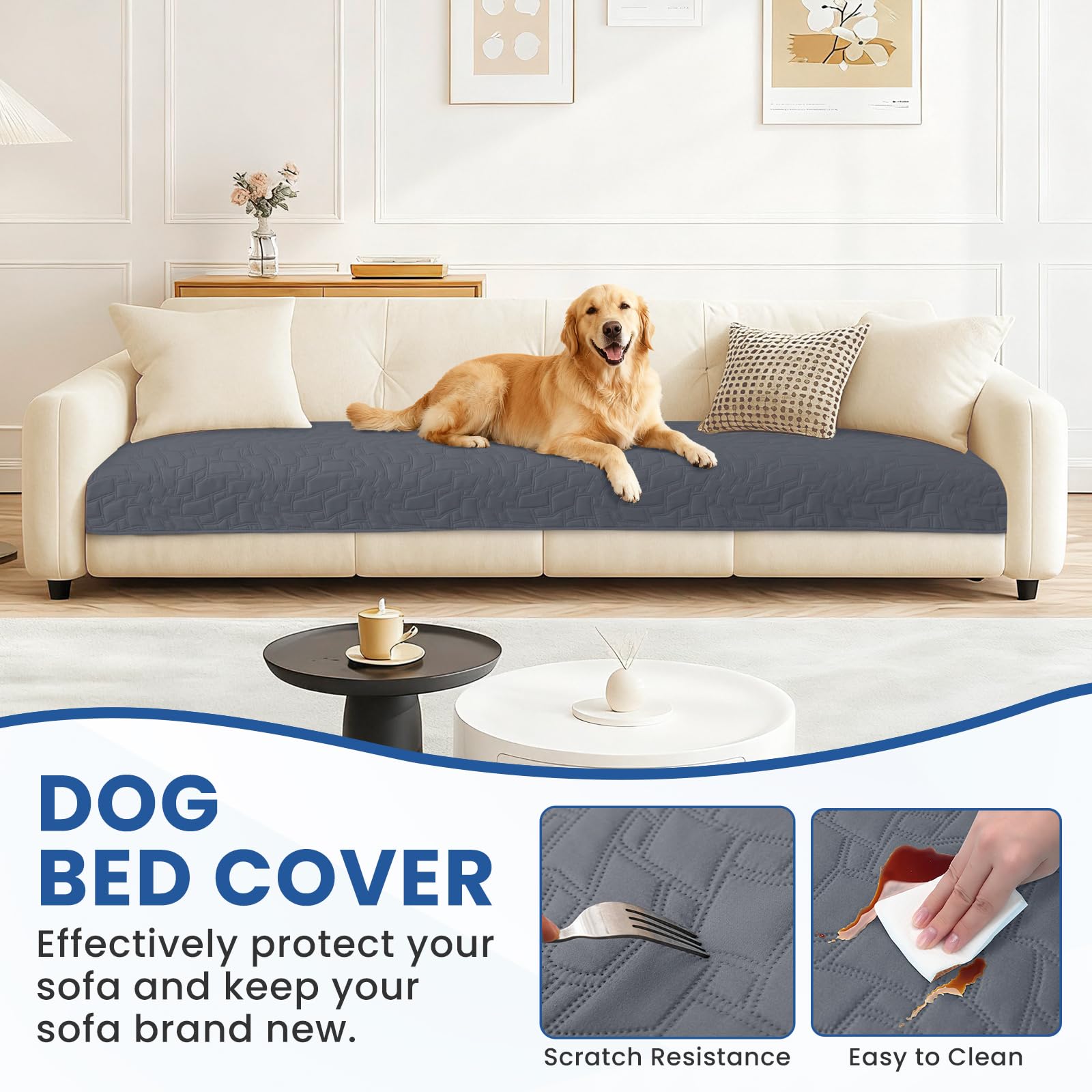 CYCMACO Waterproof Dog Bed Cover, Non-Slip Dog Blanket for Couch, Couch Covers for Dogs Washable, Pet Blanket for Furniture, Pet Bed Mat for Sofa, Car, Pet Supplies (40x50 Inch, Dark Grey)