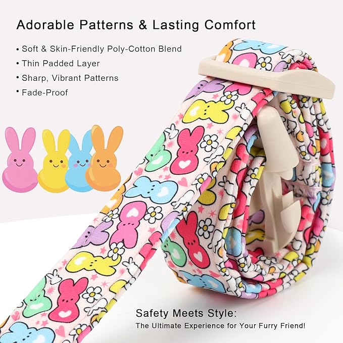 Babole Pet Easter Dog Collar for Puppy Small Dogs - Colorful Bunny Print Easter Collar for Male Female Dogs, Lightweight Adjustable Spring Holiaday Dog Collars with Quick Release Buckle XS