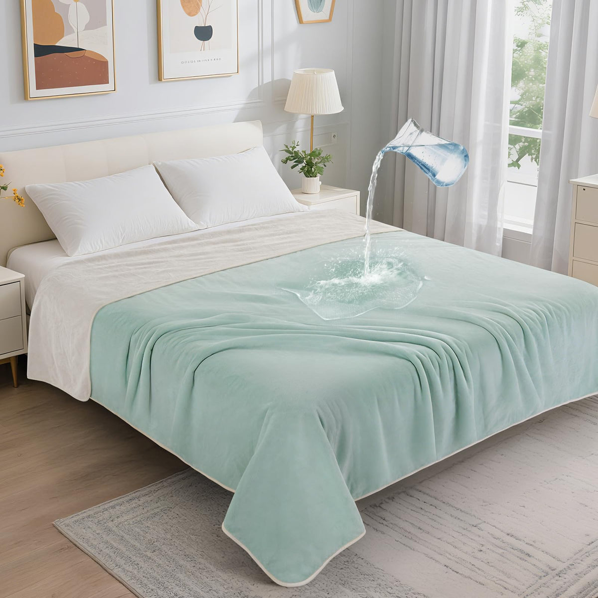 LOOBANI Waterproof Blanket for Bed, Soft Flannel Twin Bed Blanket 60" x 80"