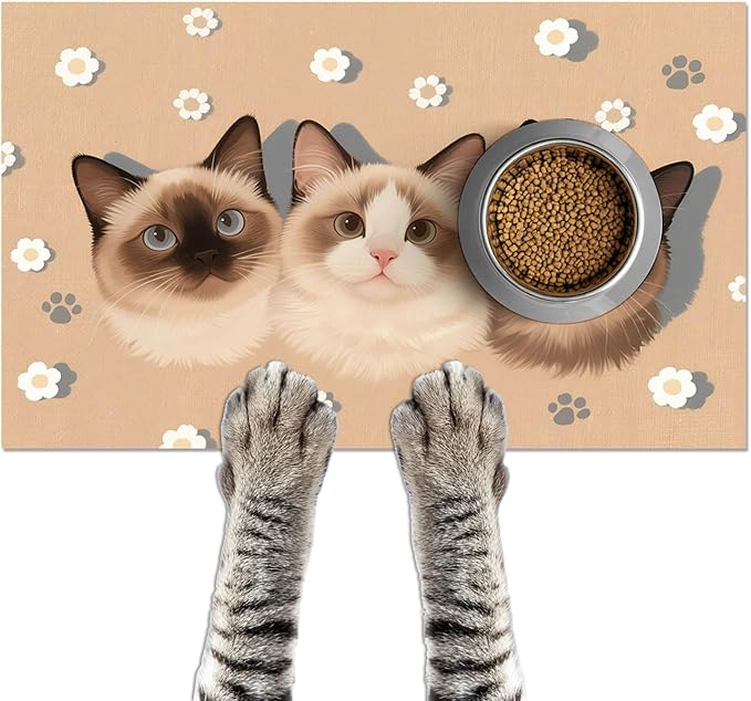 HOMETITUTE Pet Food Mat Vibrant Floral Bowl Placemat 20 x 12 Inch
