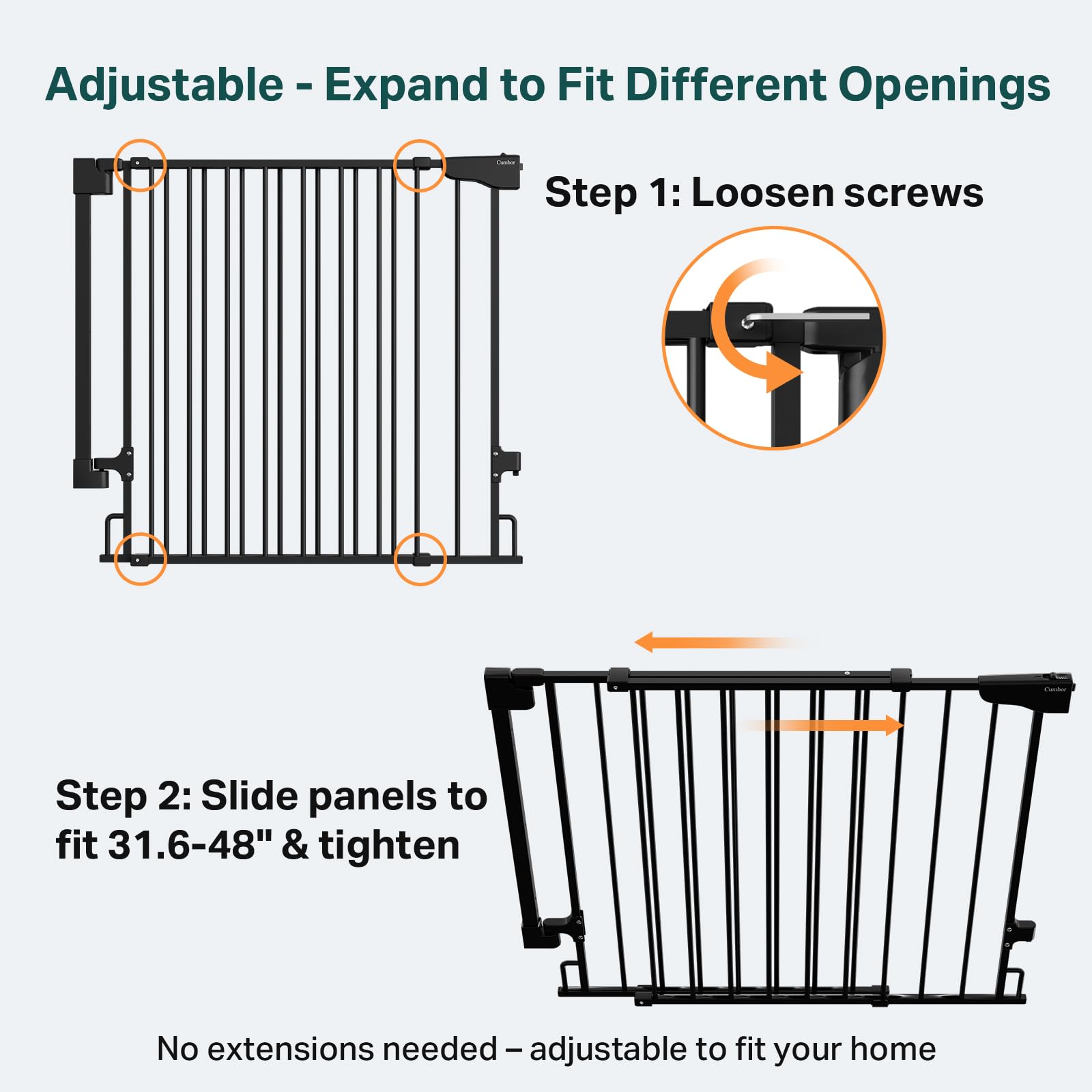 Cumbor Expandable 31.6-48" No Bottom Bar Baby Gate for Stair, Wide Dog Gate