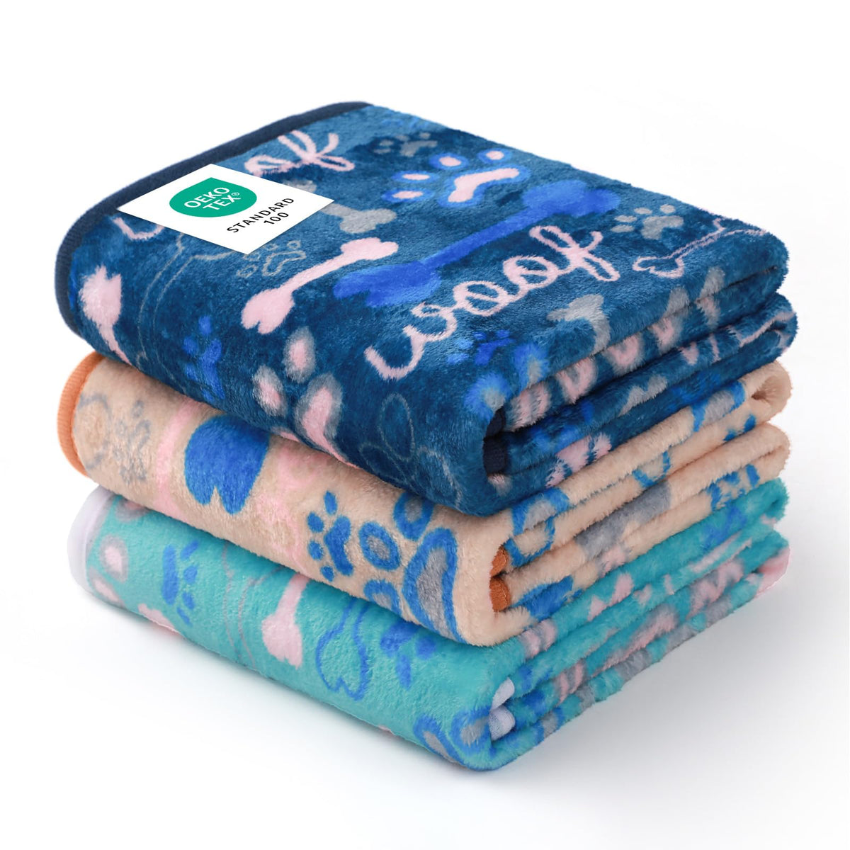 Luciphia 1 Pack 3 Blankets Fluffy Premium Fleece Pet Blanket Flannel Paw Printed Throw for Dog Cat(Medium 30x20'', Grey/Brown/Blue)