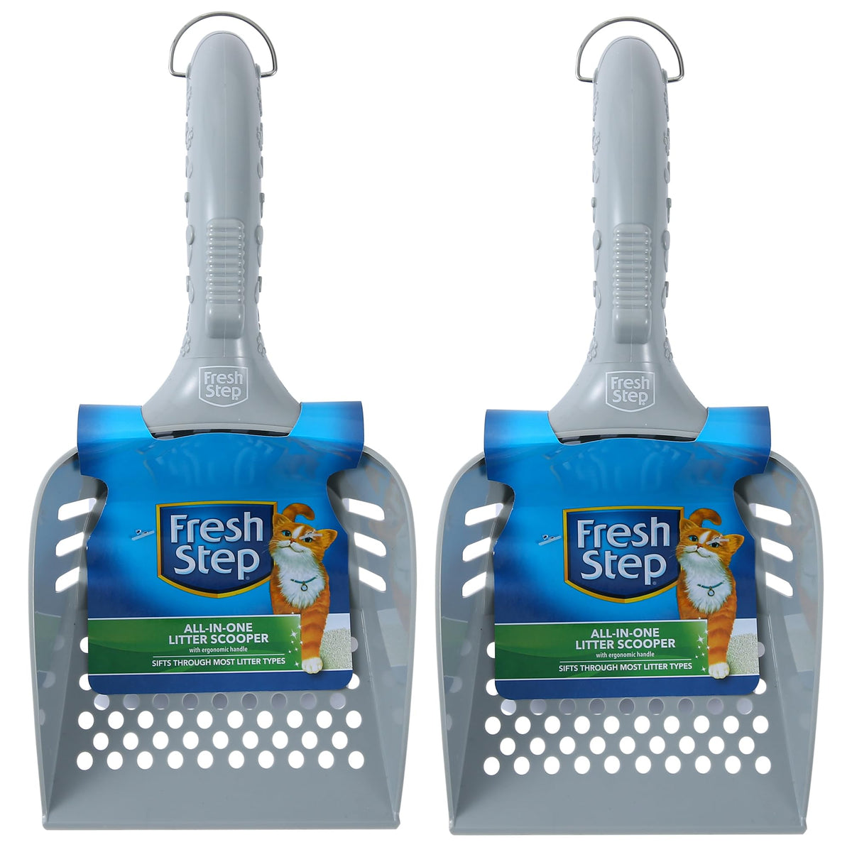 Fresh Step All-in-One Cat Litter Scoop with Ergonomic Handle, 2-Pack