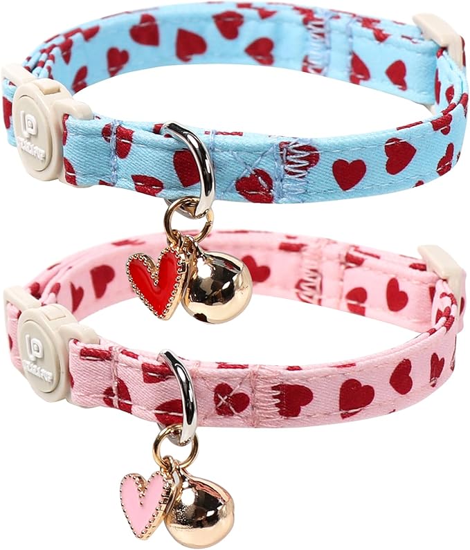 UP URARA PUP Cat Collar,2Pack Summer Cat Collars Cute Breakaway,Spring Green Leaf Flower Kitten Collar with Bell, Kitty Collars with Safety Buckle for Girl & Boy Cats