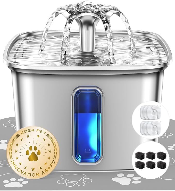 Veken Innovation Award Winner Stainless Steel Cat Water Fountain, 108oz