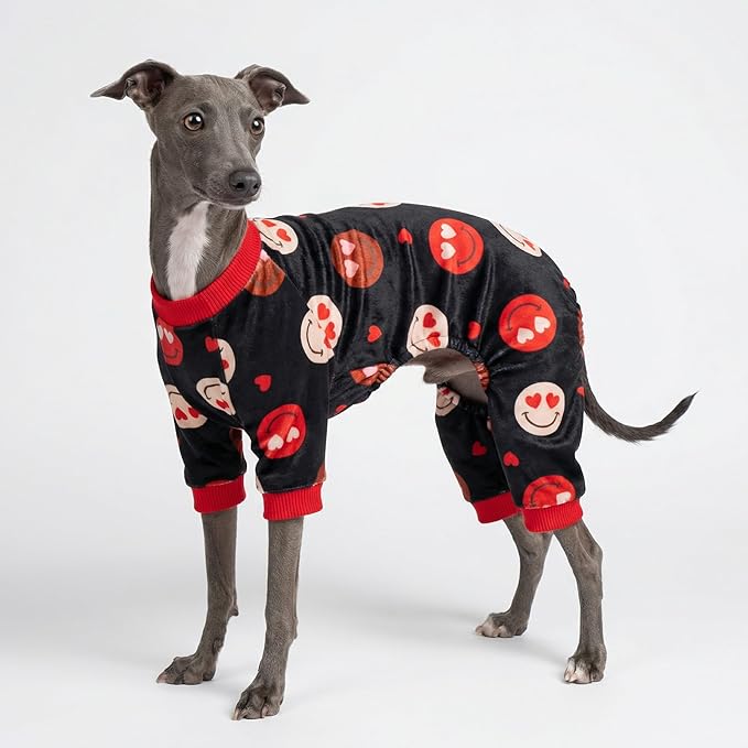 Fitwarm Hearts Eyes Smily Face Dog Pajamas, Cozy Valentines Outfit for Small Dogs Boy Girl, Festive Pet Clothes, Black, Red, XS