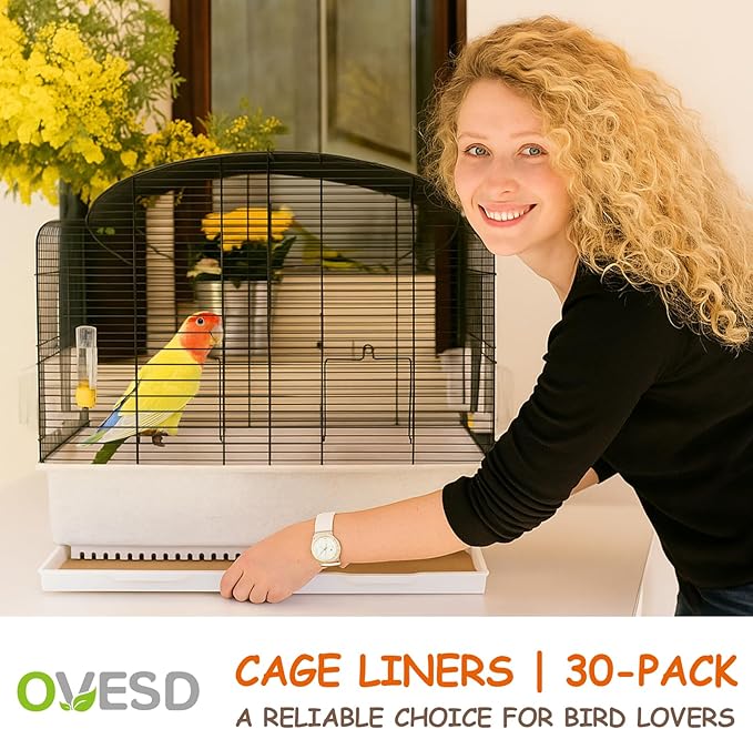 OVESD 30PCS Bird Cage Liners - 13.8x13.8 Inch Leak-Proof Disposable Tray Pads for Parrots, Parakeets, Cockatiels, Lovebirds | Easy-Clean Cage Bottom Paper | Customizable Size